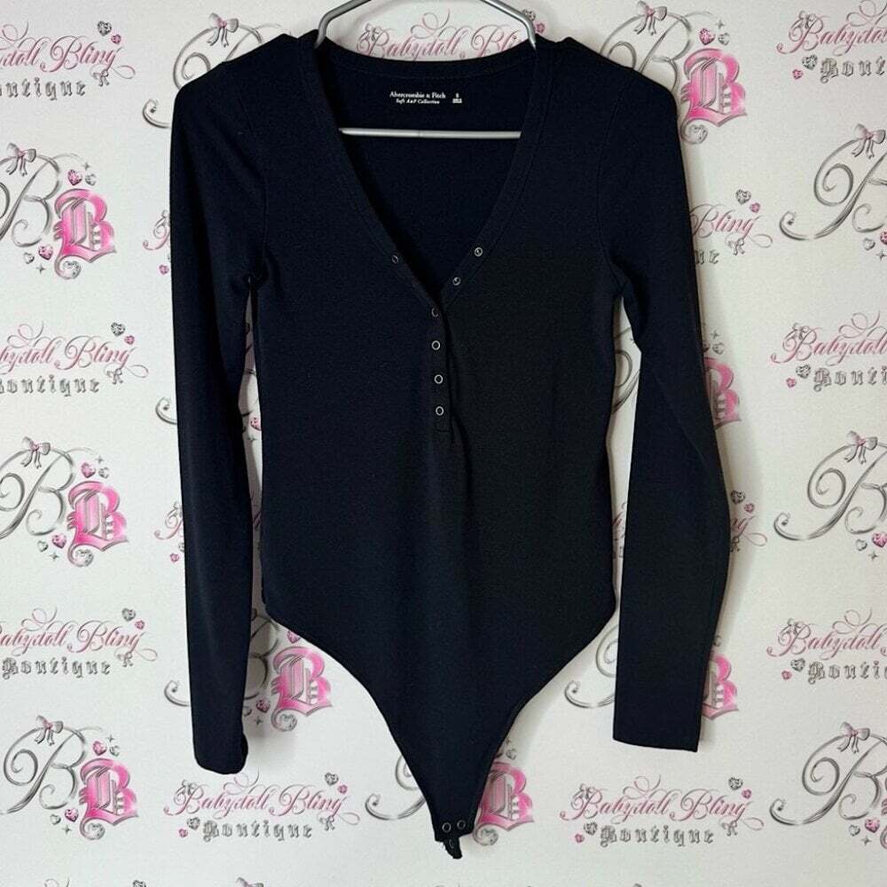 Abercrombie & Fitch bodysuit button down snap buttons Black Soft Collection Top